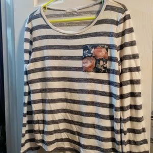 Long sleeved floral and striped top